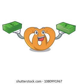 With money bag pretzel mascot cartoon style