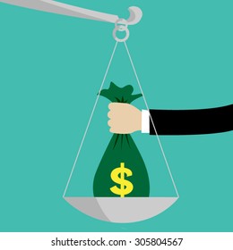 Money bag put on scale,vector