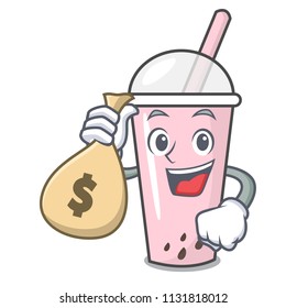 With money bag raspberry bubble tea character cartoon