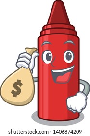 With money bag red crayon isolated with the mascot