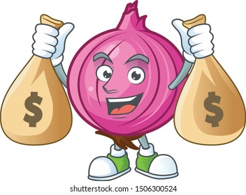 With money bag red onion cartoon for recipe food