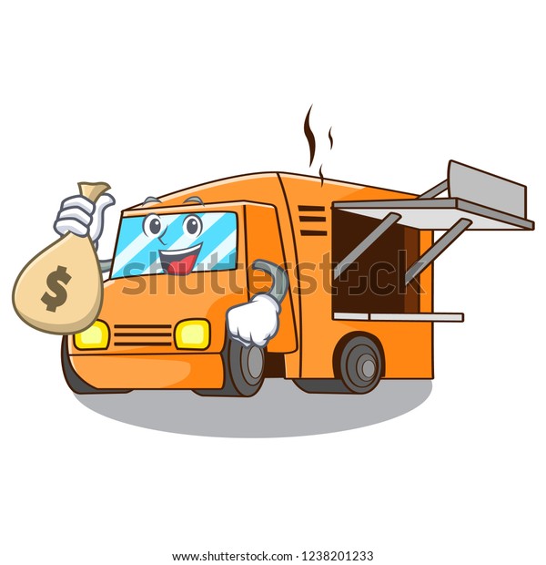 With\
money bag rendering cartoon of food truck\
shape