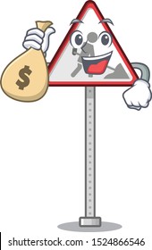 With money bag road work sign cartoon shape character