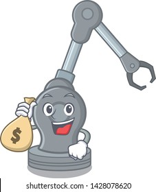 With money bag robotic arm machine isolated on character