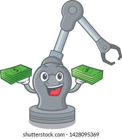 With money bag robotic arm machine in the mascot