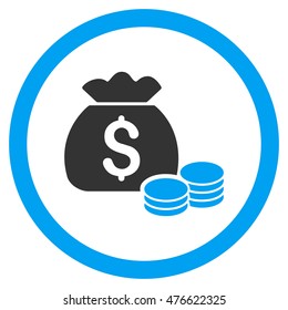 Money Bag rounded icon. Vector illustration style is flat iconic bicolor symbol, blue and gray colors, white background.