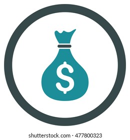 Money Bag rounded icon. Vector illustration style is flat iconic bicolor symbol, soft blue colors, white background.
