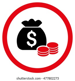 Money Bag rounded icon. Vector illustration style is flat iconic bicolor symbol, intensive red and black colors, white background.