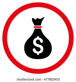 Money Bag rounded icon. Vector illustration style is flat iconic bicolor symbol, intensive red and black colors, white background.