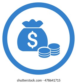 Money Bag rounded icon. Vector illustration style is flat iconic symbol, cobalt color, white background.