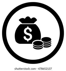 Money Bag rounded icon. Vector illustration style is flat iconic symbol, black color, white background.