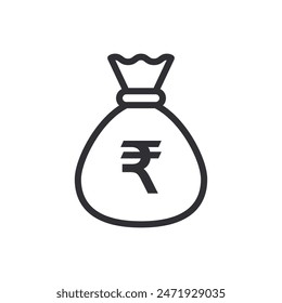 Money bag with rupee icon. Money bag icon. Income growth. Business and finance. Rupee sign. Cash icon. Money icon. Cash back. Investment. Cartoon money bag. Bag of coins. Financial savings. Payment 