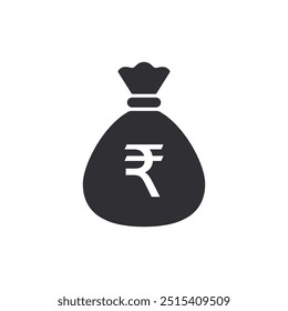 Money bag with rupee icon. Money bag icon. Income growth. Business and finance. Rupee sign. Cash icon. Money icon. Cash back. Investment. Cartoon money bag. Bag of coins. Financial savings. Payment 