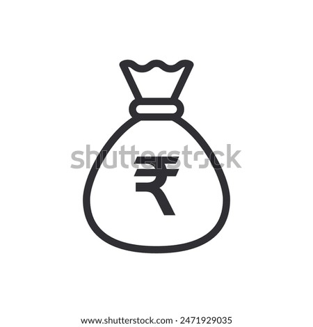 Money bag with rupee icon. Money bag icon. Income growth. Business and finance. Rupee sign. Cash icon. Money icon. Cash back. Investment. Cartoon money bag. Bag of coins. Financial savings. Payment 