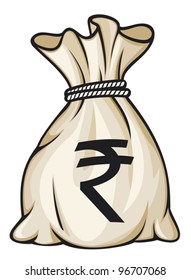 Money bag with rupee sign vector illustration