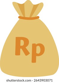 dinheiro, saco, rupias, dinheiro, poupança, indonésia, economia, finanças, moeda, saque, flat, ícone, ouro, riqueza, vetor, banco