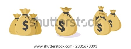 Money bag sack 3d icon isometric flat vector graphic set, currency moneybag dollar illustration image clipart set