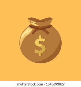 Money bag or sack cartoon style icon with dollar sign isolated on beige background. Dollar money bag icon. Vector illustration. EPS 10.