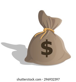 Money bag or sack cartoon style icon with dollar sign isolated on white background. Vector illustration