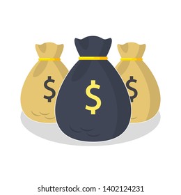 Money bag, sack with dollar sign. Investment, banking, market concept. Vector flat design