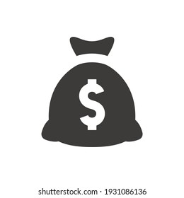 Money Bag Or Sack With Dollar Sign Vector Icon. Symple Glyph Symbol.