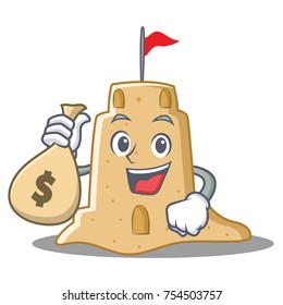 With money bag sandcastle character cartoon style