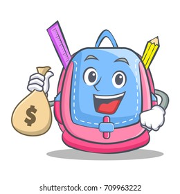 With money bag school bag character cartoon