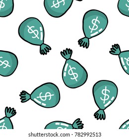 money bag seamless doodle pattern