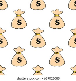 Money bag seamless pattern in cartoon style isolated on white background vector illustration for web