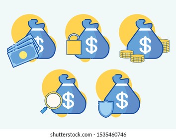 money bag, security, gold, finance icon flat vector illustration