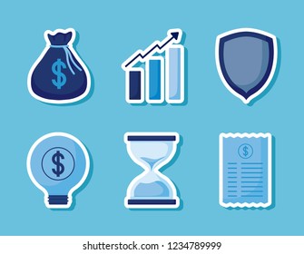 money bag with set icons economy finance