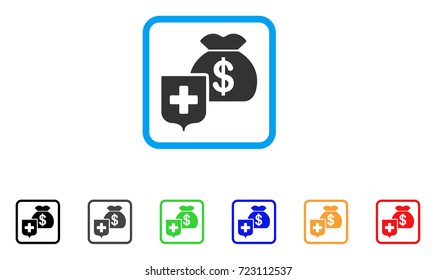 Money Bag Shield icon. Flat iconic symbol inside a rounded square. Black, gray, green, blue, red, orange color additional versions of Money Bag Shield vector. Designed for web and app user interface.