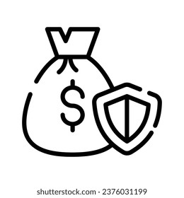 Bolsa de dinero con escudo, seguridad de dinero. Garantía financiera, inversión garantizada