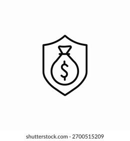 Vector de signo de icono de seguridad de escudo de bolso de dinero