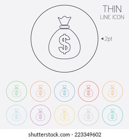 Money Bag Sign Icon. Dollar USD Currency Symbol. Thin Line Circle Web Icons With Outline. Vector