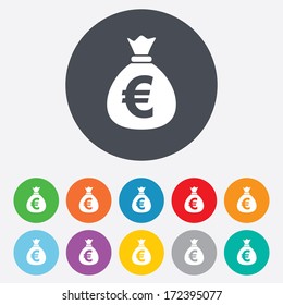 Money bag sign icon. Euro EUR currency symbol. Round colourful 11 buttons. Vector