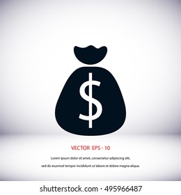 Money bag sign icon, flat design best vector icon