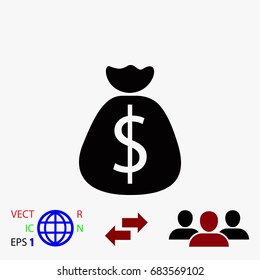 Money bag sign icon, flat design best vector icon