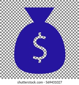 Money bag sign illustration. Blue icon on transparent background.