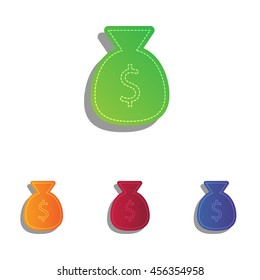 Money bag sign illustration. Colorfull applique icons set.