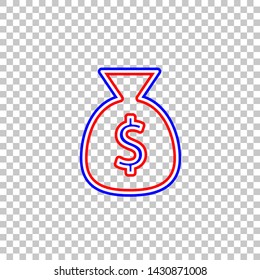 Money bag sign illustration. Red, white and contour icon at transparent background. Illustration.