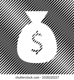 Money bag sign illustration. Vector. Icon. Hole in moire background.