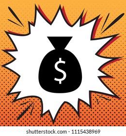 Money bag sign illustration. Vector. Comics style icon on pop-art background.