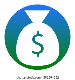 Money bag sign illustration. Vector. White icon in bluish circle on white background. Isolated.