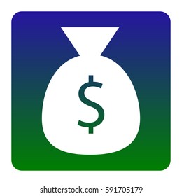 Money bag sign illustration. Vector. White icon at green-blue gradient square with rounded corners on white background. Isolated.