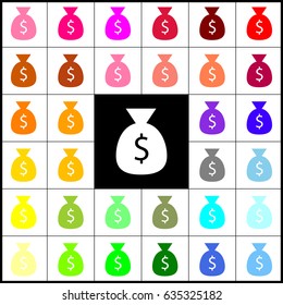 Money bag sign illustration. Vector. Felt-pen 33 colorful icons at white and black backgrounds. Colorfull.