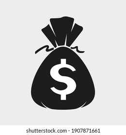 Money bag sign symbol icon on gray background. Moneybag Dollar black sticker