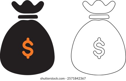 Money bag silhouette vector icons on white background.