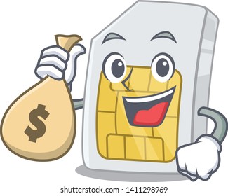 With money bag simcard in the phone a cartoon