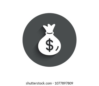 Money bag simple icon. Cash Banking currency sign. Dollar or USD symbol. Circle flat button with shadow. Vector